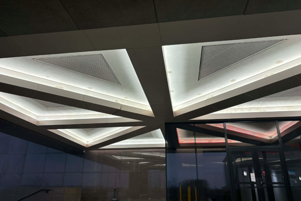 ommercial Electrical Lighting Installation | Modern Industrial Facility Entrance Drost Electric